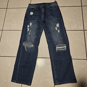 Women's Distressed Wide Leg Jeans in Blue